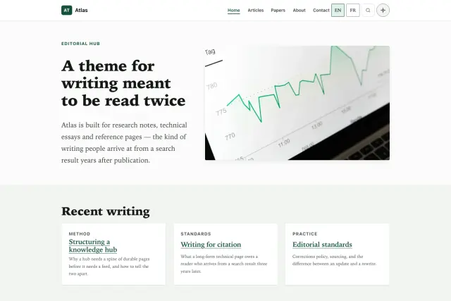 Preview of the Atlas theme home page.