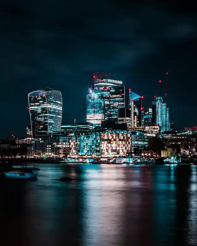 London financial district illuminated at night