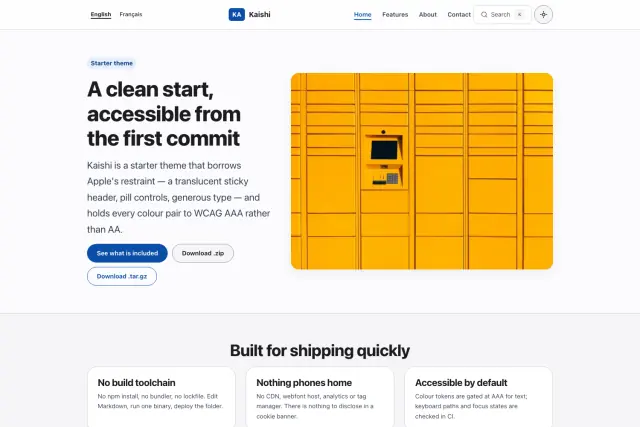 Preview of the Kaishi theme home page.