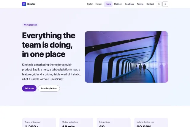 Preview of the Kinetic theme home page.