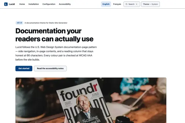 Preview of the Lucid documentation theme.