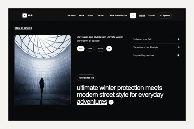 Preview of the Noir theme home page.
