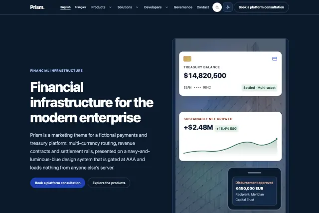 Preview of the Prism theme home page.