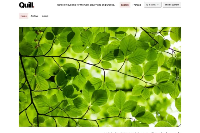 Preview of the Quill theme home page.