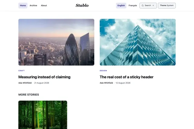 Preview of the Stablo theme home page.