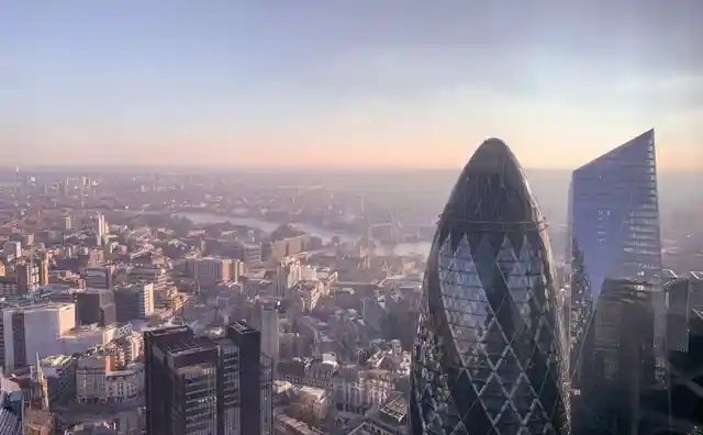 London skyline seen from above at first light