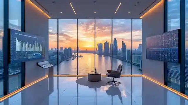 Contemporary advisory office overlooking an international city